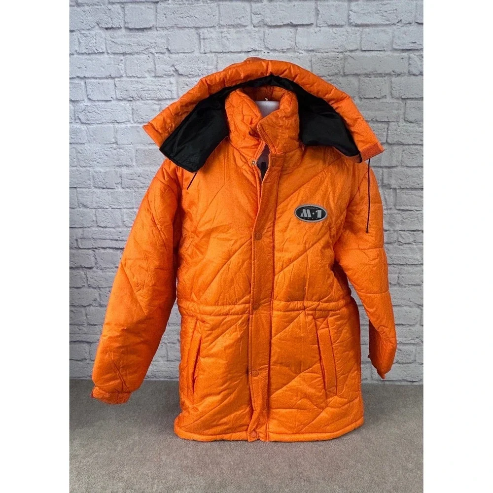 Vintage MATCH 1 Orange Quilted Puffer Parka Hooded Jacket Mens‎ Size L NEW